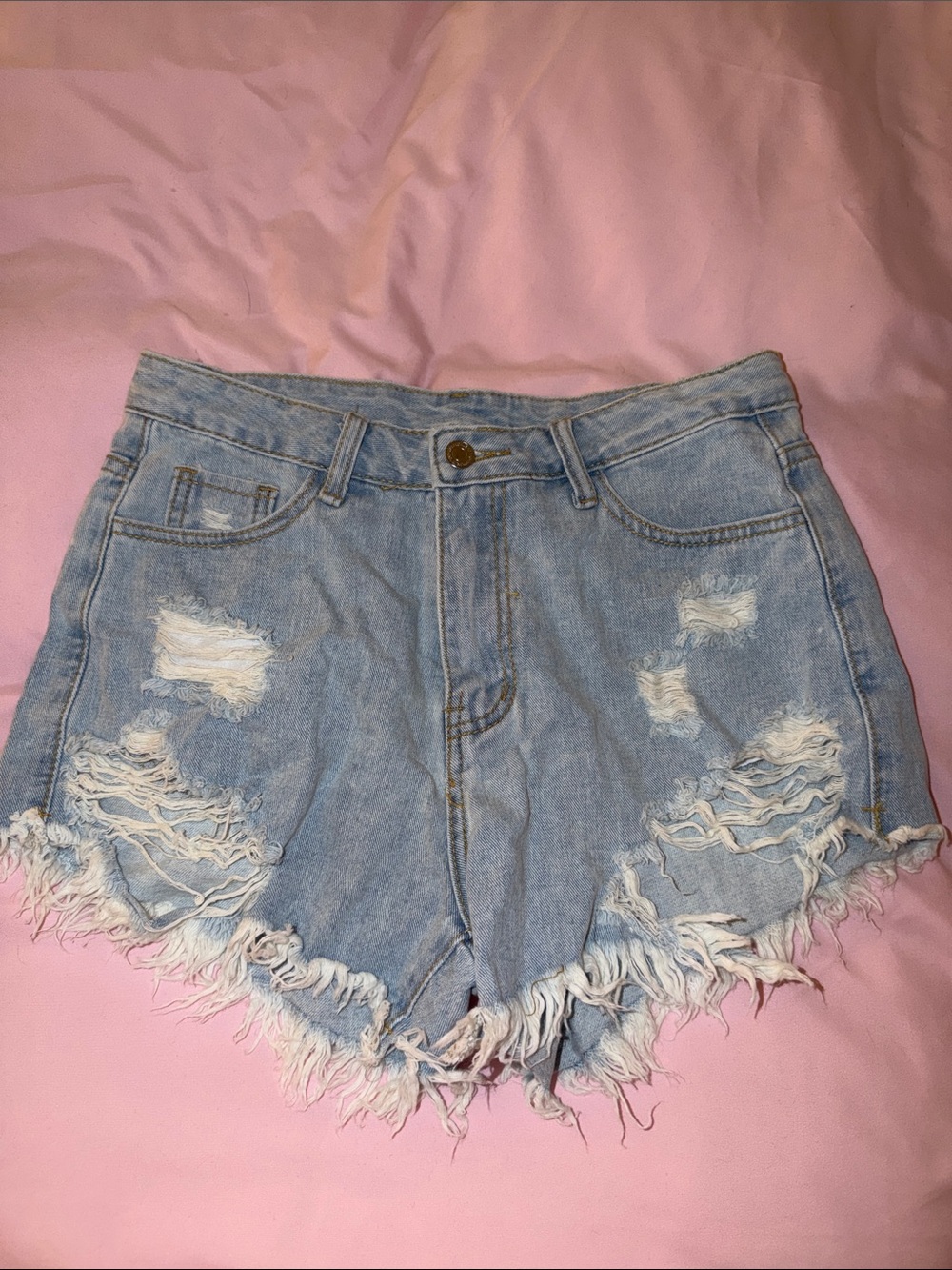 SHEIN Light Blue Distressed High-Waist Denim Cutoff Shorts